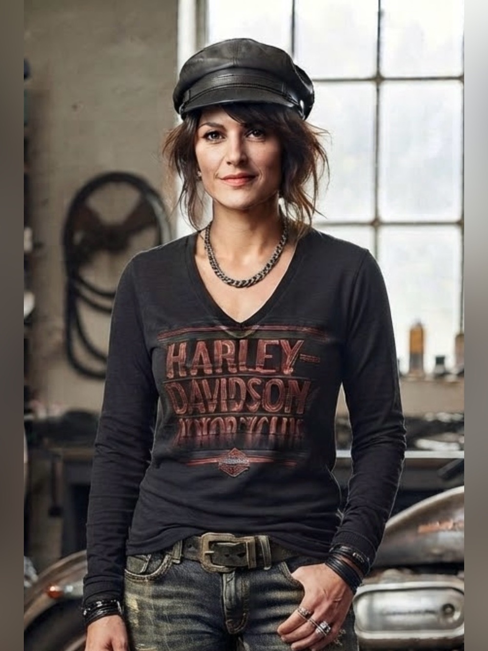 Harley-Davidson Black Long Sleeve V-Neck Graphic Tee Shirt